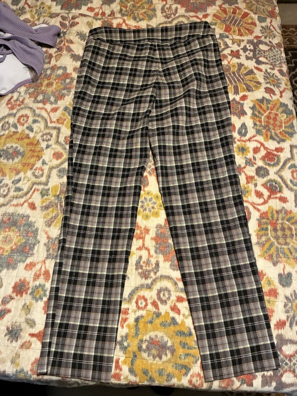 Counterparts Plaid Dress Capris Pants MEDIUM Navy Blue Gray Pull On Stretch - Picture 3 of 3